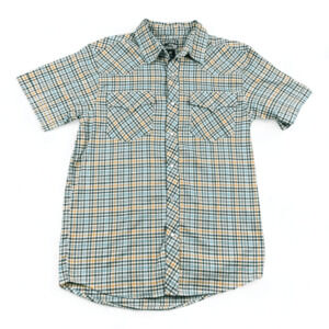 Western Shirt Adult MEDIUM Green White Plaid Casual Country Cowboy Pearl Snap